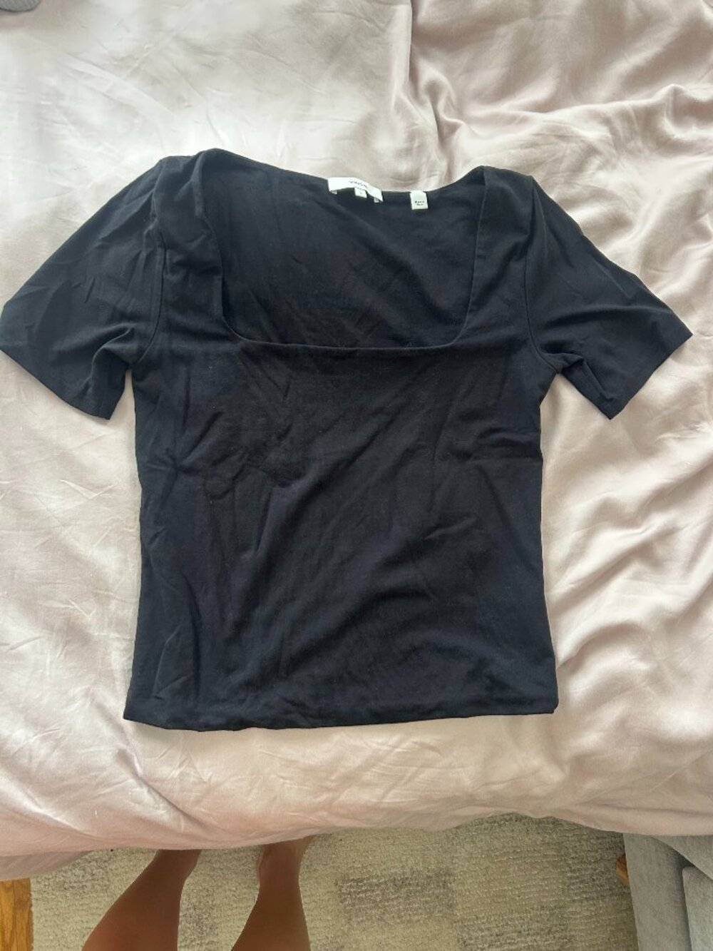 Vince Square Neck Short Sleeve Black Top